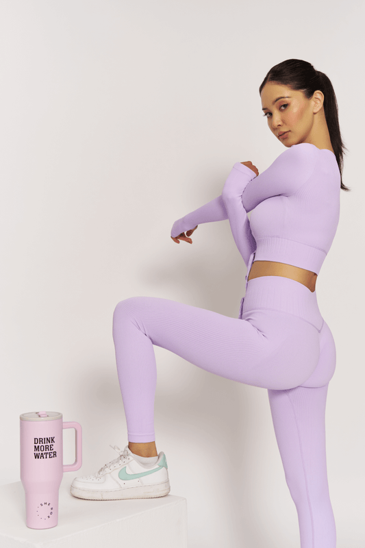 lino lilac ribbed leggings